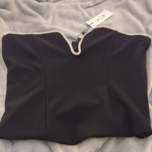 Elegant Black Strapless Top with Silver Trim